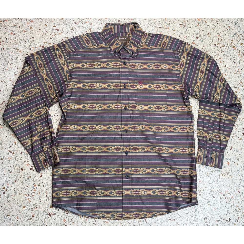 Ariat Men's Long Sleeve Southwestern Print Button Down Shirt Size Large